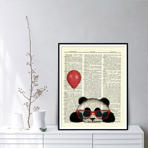 With Glasses Panda And Red Balloon